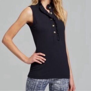 Tory Burch Lidia Ruffle-Placket Polo Blue